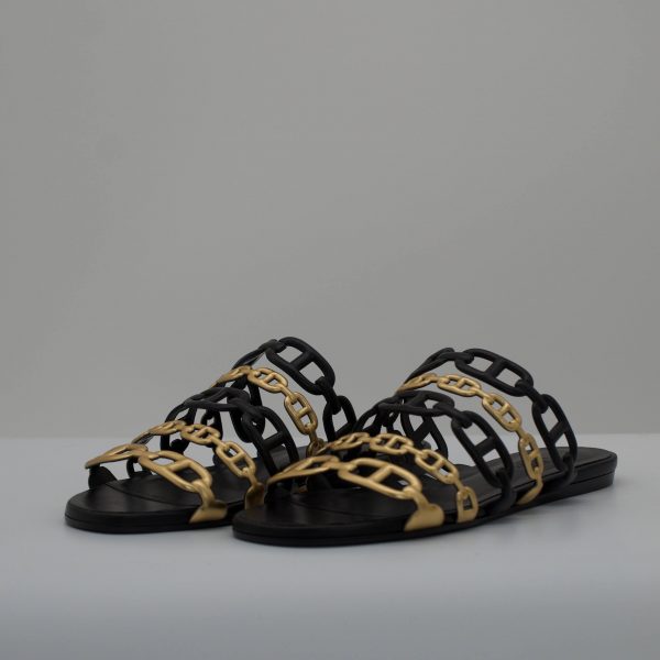 hermès sandalen thalassa schwarz-gold